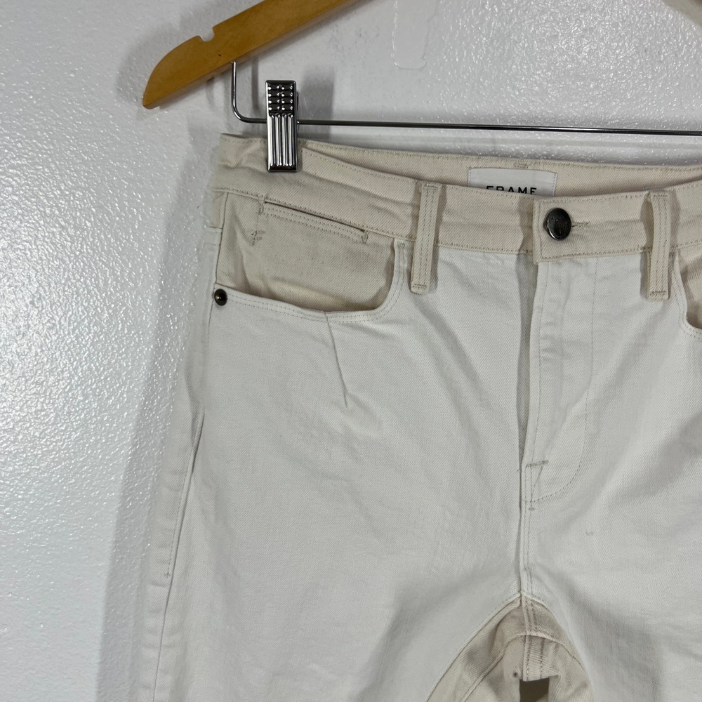 FRAME Le High Straight Crop Jeans Blanc Multi Colorblock Denim Womens‎ 27 Casual - Picture 9 of 12
